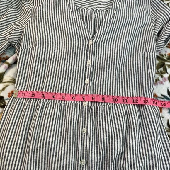 Old Navy Shirt Dress Womens M Stripe Tiered Coastal Nautical Beachy Boho Linen - Picture 6 of 8